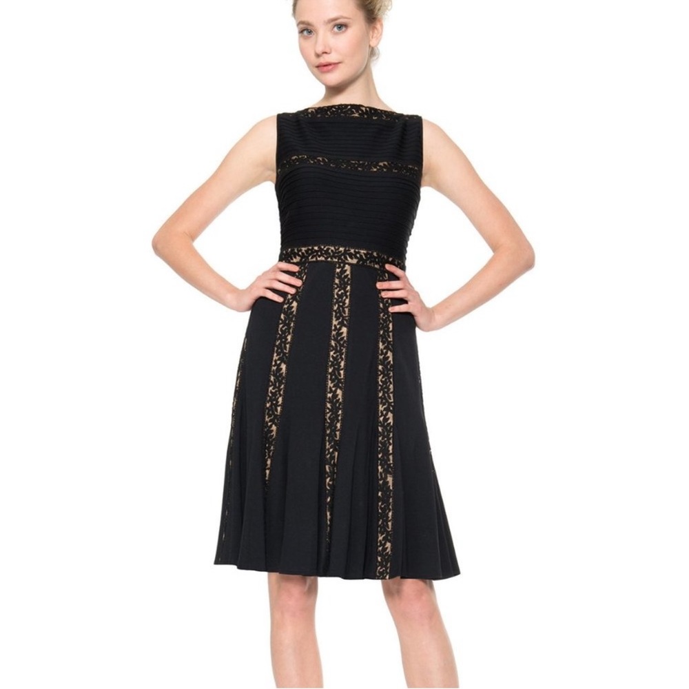Elegant Black and Lace Pintuck Dress by TADASHI SHOJI